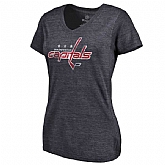 Women's Washington Capitals Distressed Team Primary Logo V Neck Tri Blend T-Shirt Navy FengYun
